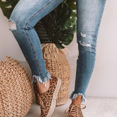 Flat Heel Leopard Print Lace Up Women's Casual Pumps